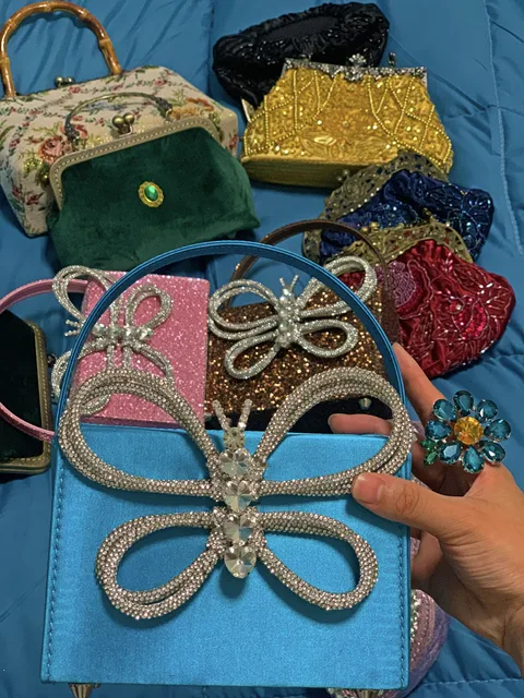 Rhinestone Bowknot Decor Evening Bag Elegant Silk Clutch - Temu