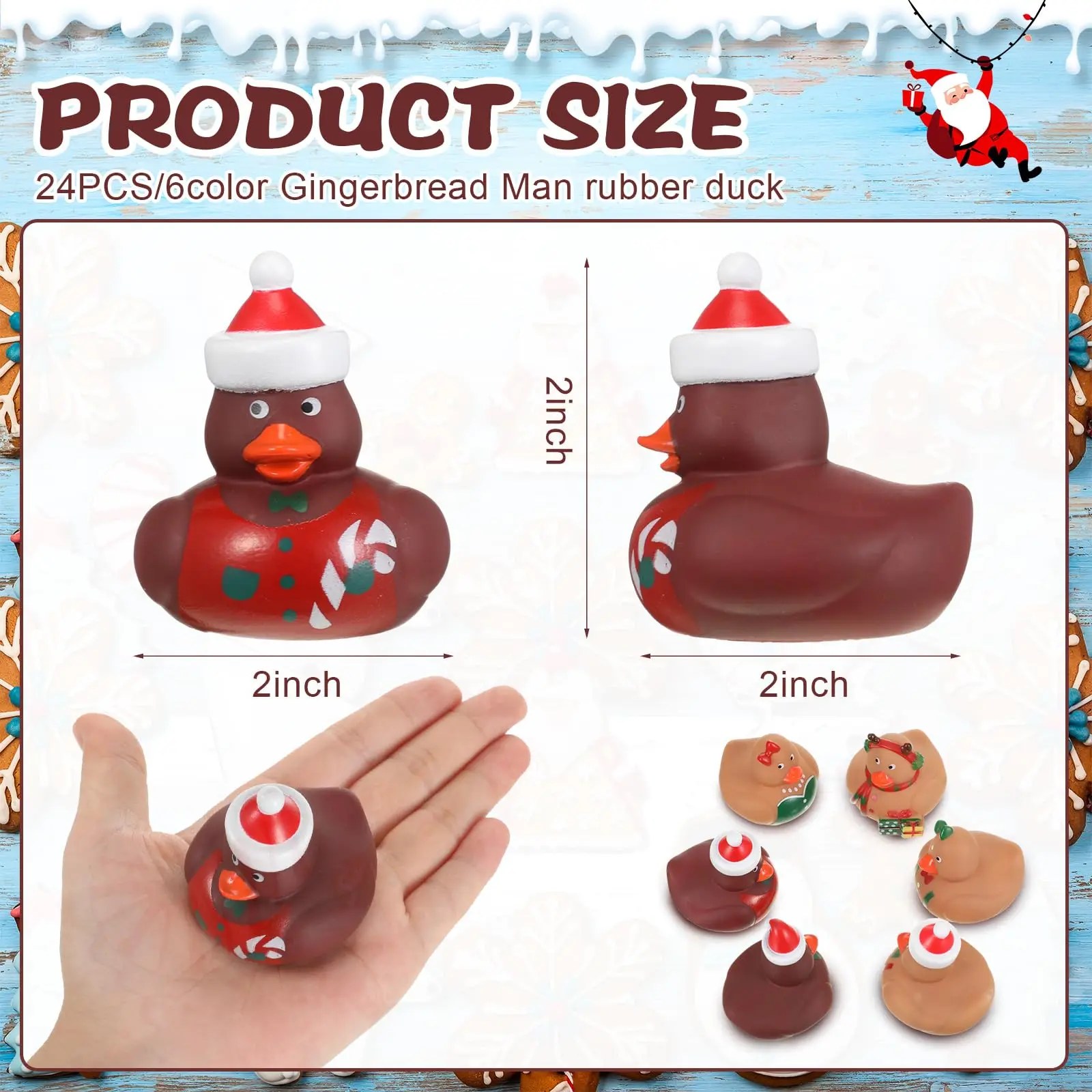 Christmas Gingerbread Man Rubber Duckies Toys Gingerbread Man Theme Party Decor Small Funny Bath Rubber Ducks for Xmas Winter Ho 2