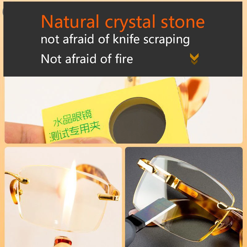 Cyan Rimless Glass Sunglasses Man Natural Crystal Stone Sun