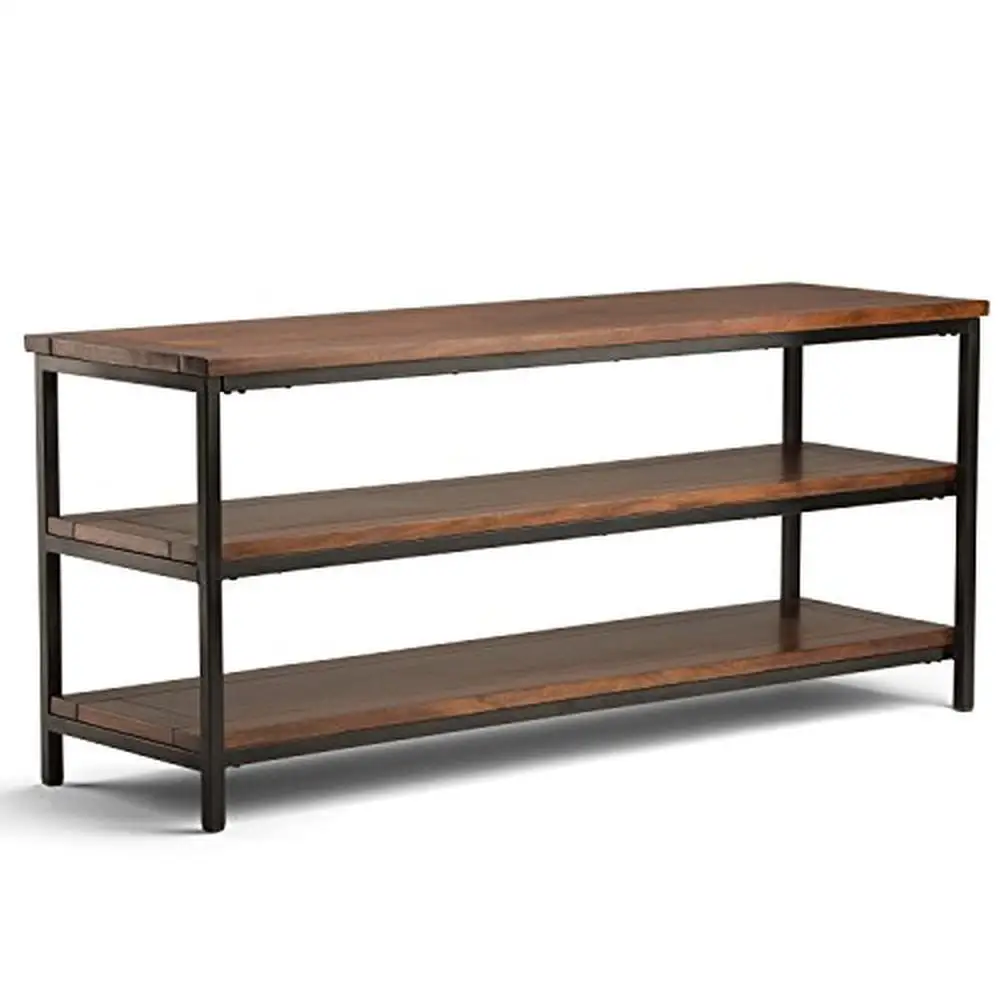 

60" Wide Industrial TV Media Stand Solid Mango Wood Dark Cognac Brown Fits TVs up to 65" Multipurpose Storage Handcrafted with