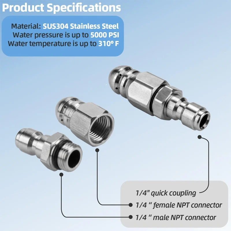 Pressure Washer Nozzle Sewer Jetter Drain Jetter Hose Nozzle 1/4" Quick Connector 5000 PSI Stainless Steel