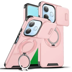 Slide Camera Lens Armor Phone Case with Magnetic Holder Ring and Protective Cover for OPPO A5 Pro 5G (LK-Pink)