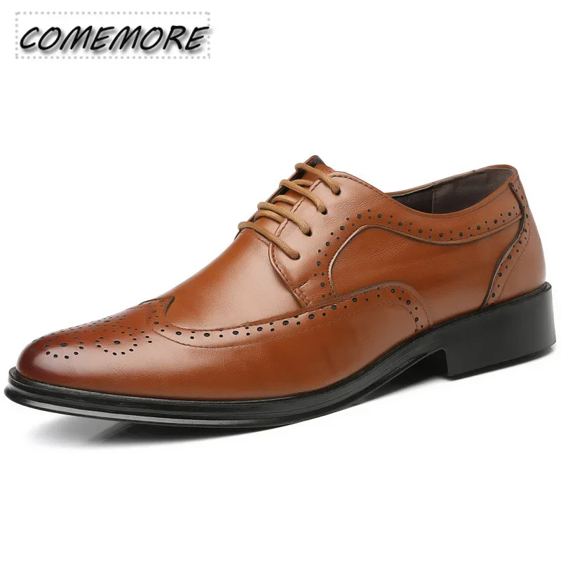 Handcrafted Mens Oxford Shoes PU Leather Brogue Dress Shoes Classic Business Formal Wedding Shoes Man Non-slip Spring Autumn new images - 6