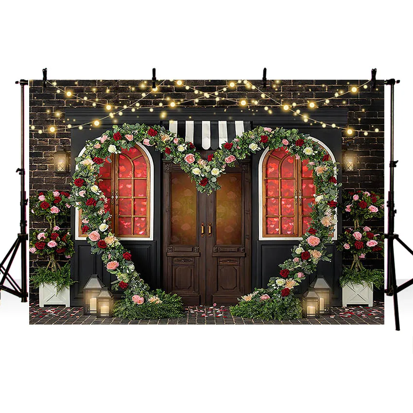 Mehofond Photography Background Valentine&s Day Love Heart Flower Brick Wall Birthday Party Portrait Decor Backdrop Photo Studio
