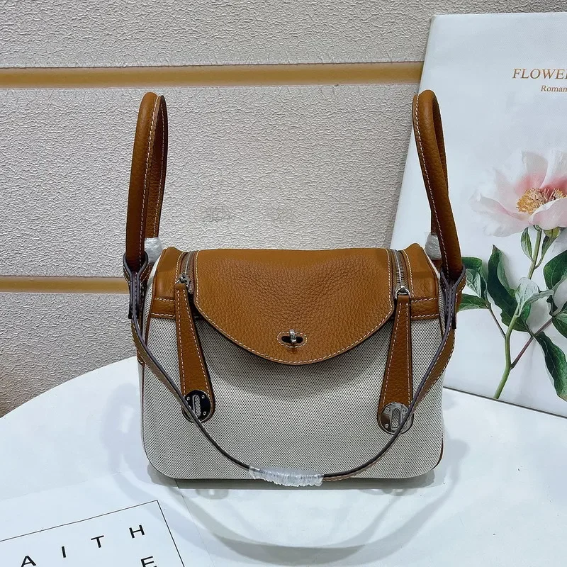 

Head Layer Cowhide with Linen Canvas Leather Handbag Fashion Good Quality Medicine Cabinet Shoulder Handheld Doctor Bag 2023