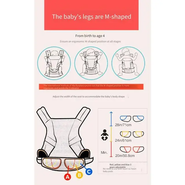 Adjustable Baby Carrier with Hip Seat Full Stage Ergonomic Support Breathable Sling for Newborn to Toddler Waist Strap 5