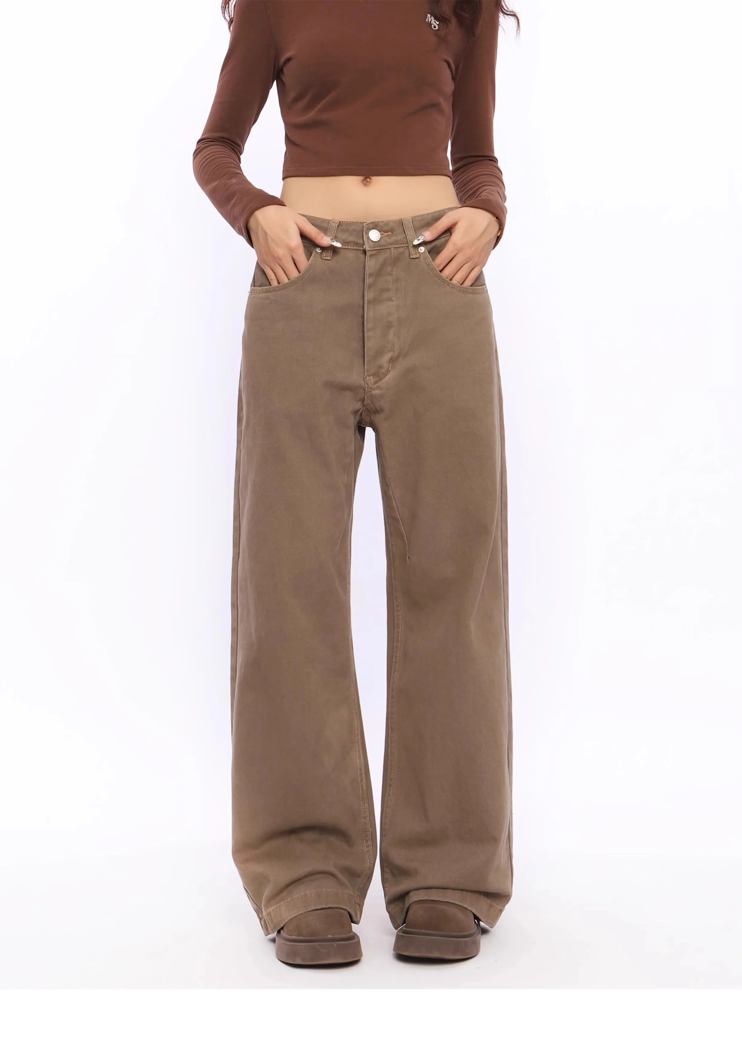 

Deeptown Y2k Vintage Straight Jeans Spring 2024 Women Loose Denim Pants Korean Style Streetwear Harajuku Grunge Brown Trousers