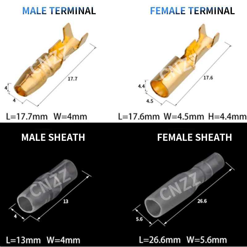 4.0mm bullet Crimp terminal car electrical wire connector diameter Female+Male+sheath Case Cold press terminal 1in2out 25 50sets