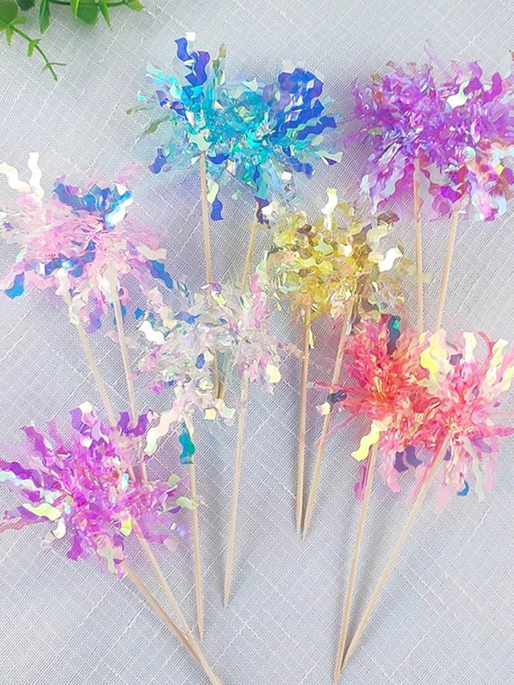 

Creative colorful cake decoration fringe ins colorful silk cake plug-in a package of five birthday dress baking plug-in ten pack