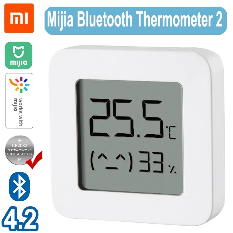 Thermometer Hygrometer Digital Thermometer Temperature and Humidity Meter Hygrometer Thermometer Mijia Bluetooth 4.2 Thermometer 2 Wireless Smart Electric Digital Hygrometer Built-in Battery Work with Mijia APP