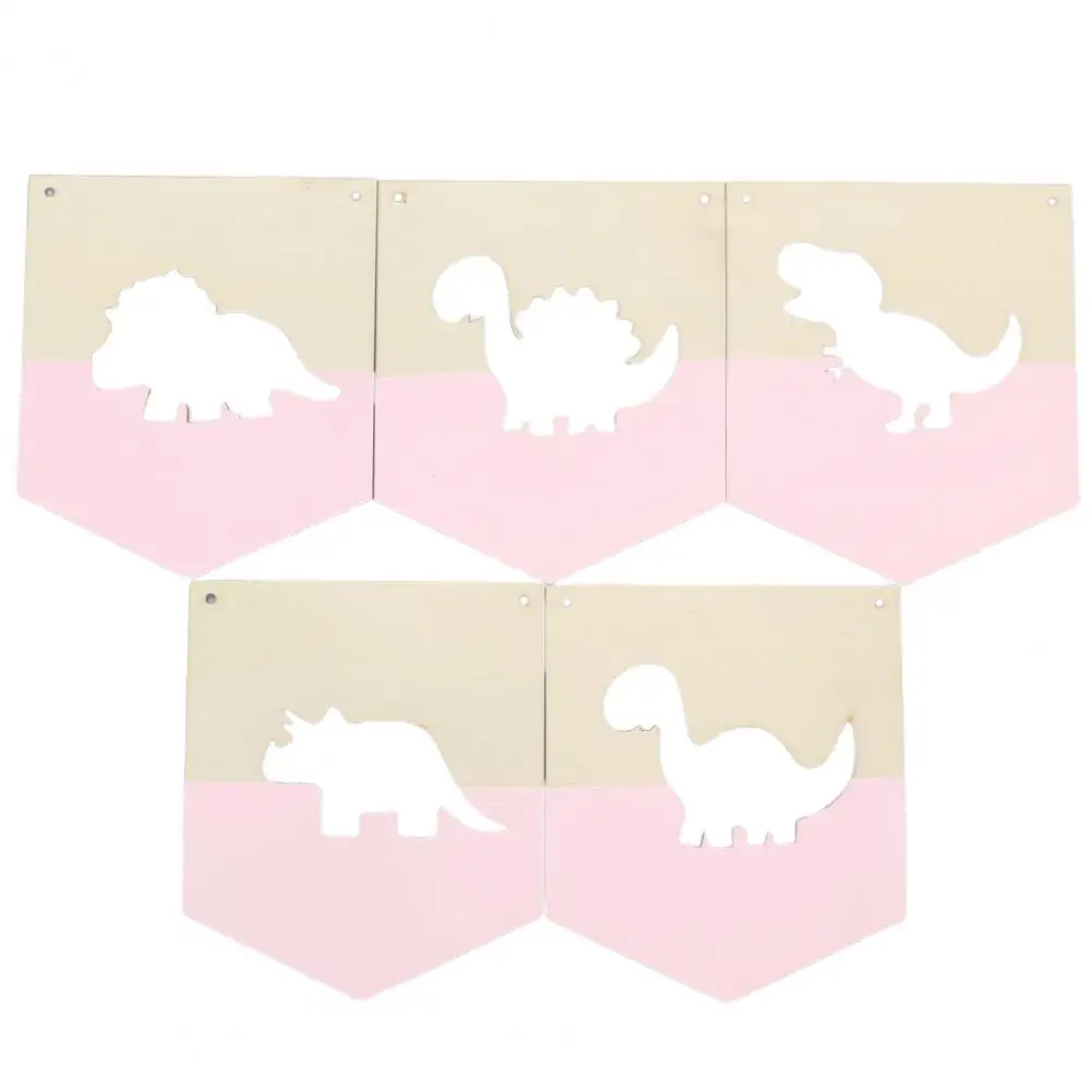 Bunting Banner Nordic Style DIY Dinosaur-shaped Hole Cute Decorative Wood Slices Holiday Party Banner Home Decoration  5