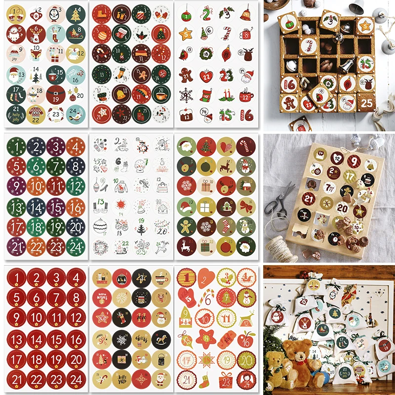 1/3/5Sheet Christmas Advent Calendar Stickers Xmas Countdown Gift Packaging Label Sticker Merry Christmas Party Decor New Year