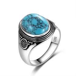 Elegant Oval Turquoise Silver Ring - Luxury Vintage Fine Jewelry for Anniversary or Party Gift (Turquoise)