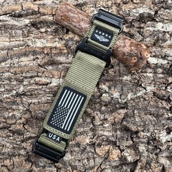 Durable Tactical Nylon Watch Strap with Metal Quick Release Buckle - USA Flag Design - 22mm (ARMY GREEN)