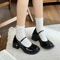 Retro Red Mary Jane Shoes Women Versatile Thick Bottom Small Leather French Style Round Head Buckle Single Shoes Versatile 2025 1