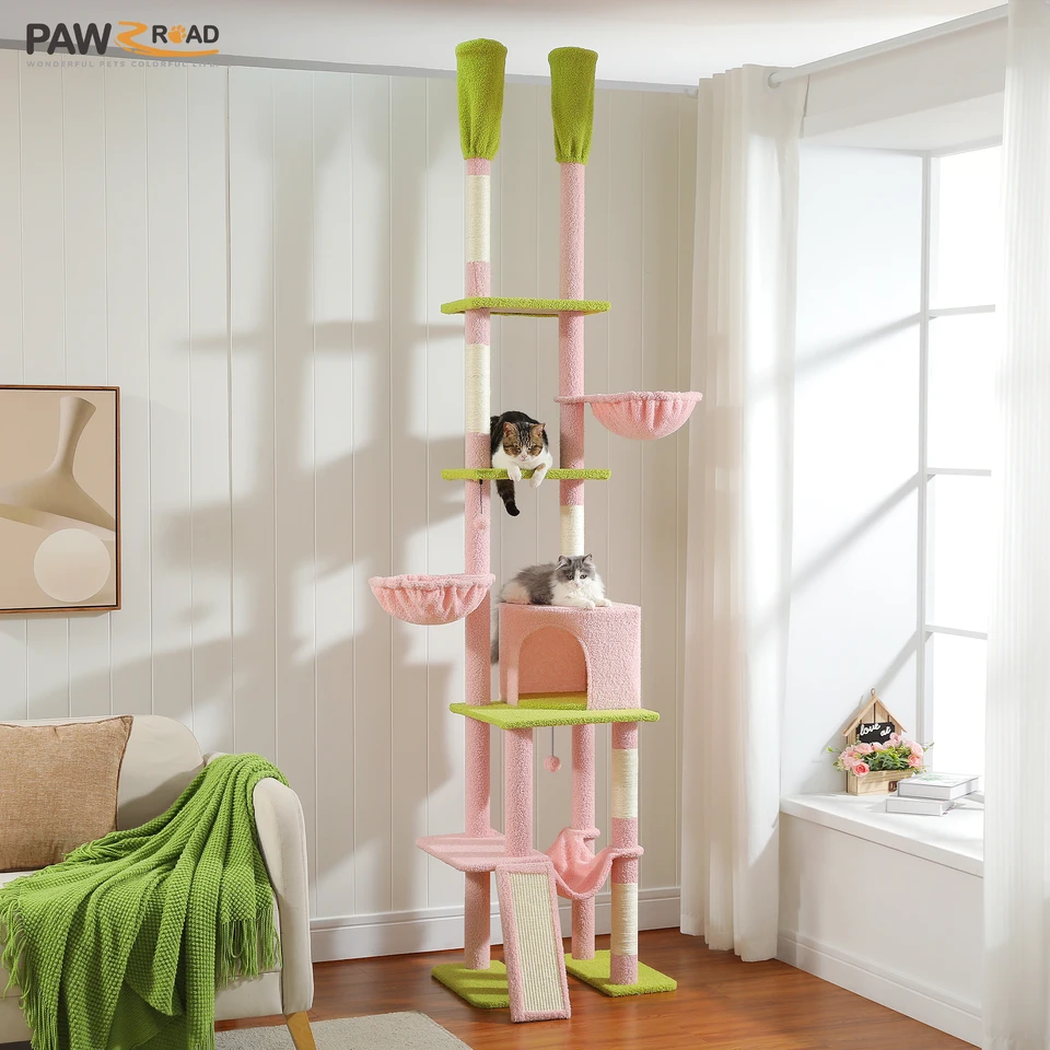 Pink Cat Tower with Hammocks and Scratching Posts