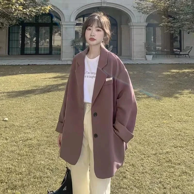 Black High-end Fried Street Suit Jacket 2022 Spring Autumn New All-match Loose Casual Suit Top Women's Gray Commuter Solid Color