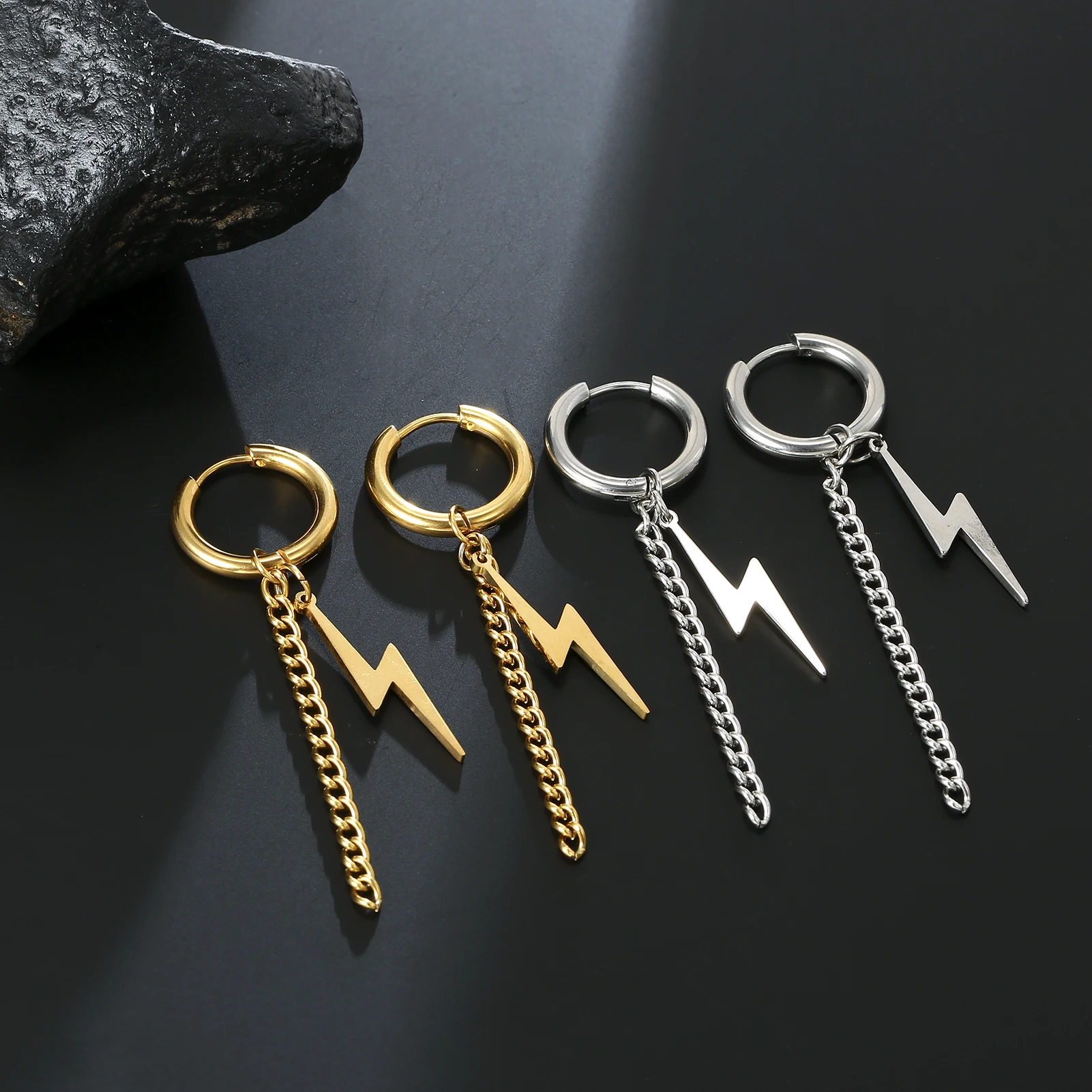 My Shape Orecchini Punk Lightning uomo acciaio inossidabile colore nero orecchino a cerchio moda Hiphop gioielli maschili accessori per l'orecchio del parto  36