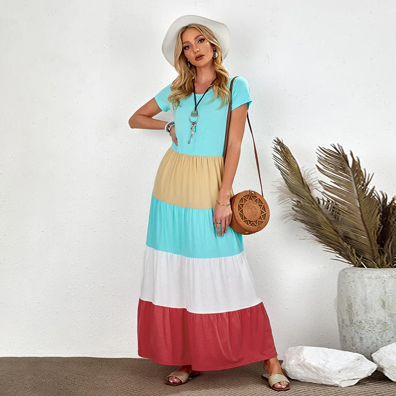 

Contrast Casual Round Neck Pullover Dress For Summer New Loose Fitting Home 613732