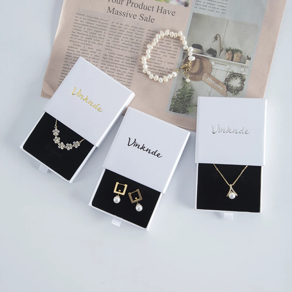 100pcs 6x6x2.5cm White Cardboard Drawer Sliding Box Necklace Earring Bracelet Ring Custom Logo Gift Paper Packaging Jewelry Box