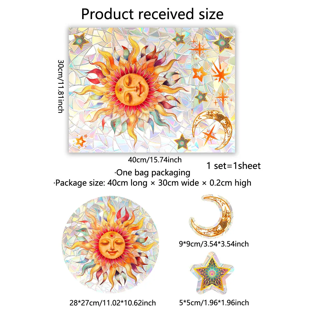Cartoon Ancient Greek Sun Moon Stars Colorful Static Cling Stickers Stained Glass Decorative Films Window Stickers