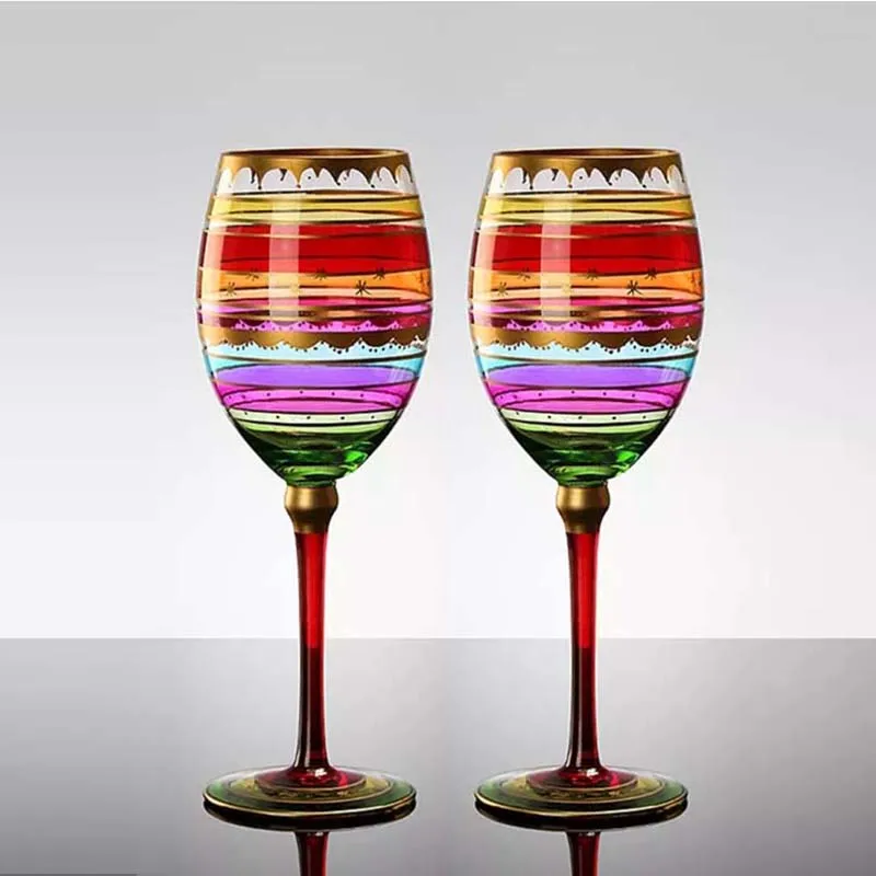 

2Pcs Creative Lead-free Crystal Red Wine Glass Handmade Colorful Champagne Cup Goblet Glass Cup Home Bar Wedding Party Drinkware