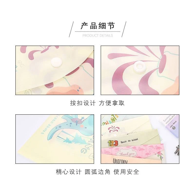 File Folder File Storage Bag Document Organizer Durable Folder Cute Snap Unicorn A4 File Bag Animal Document Organizer Storage bag Office School Supplies Stationery kids gift