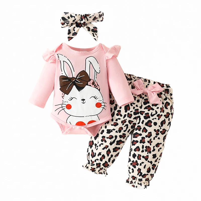 

Детская одежда для девочек 0-18 месяцев 3 шт. наряды с длинным рукавом милый кролик детской ленты для волос костюм для маленьких девочек