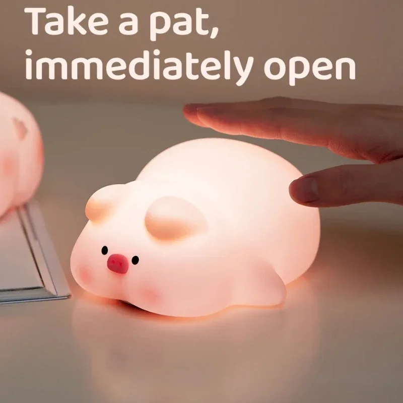 

LED Cute Pig Night Lights Touch Sensor Silicone Mood Light USB Rechargeable Night Lamp for Children Bedroom Decoration Home