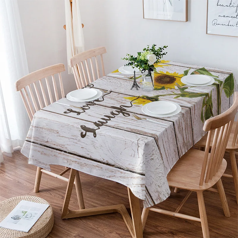 

Водонепроницаемая скатерть с подсолнухами, винтажная деревенская текстура, обеденный стол, прямоугольный круглый домашний декор для кухни