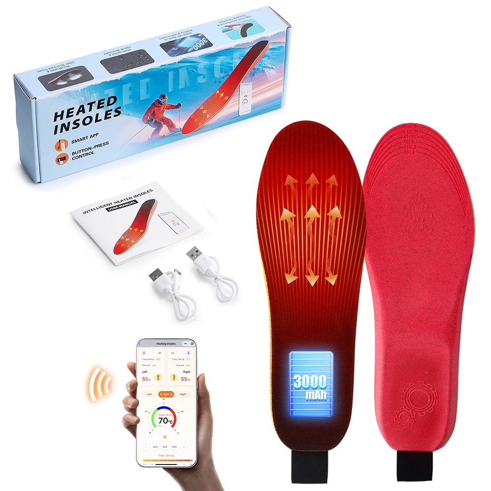 USB Rechargeable Heated Insoles For Women Men Wireless Heating Pad For Foot Warmer APP Control Electric Heated Shoe Insoles