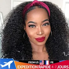 

18 Inch Black Female Headband Wig Curly Wavy Headband Wig Human Hair Wig Headband Wig Brazilian Hair Natural Color headband Wigs