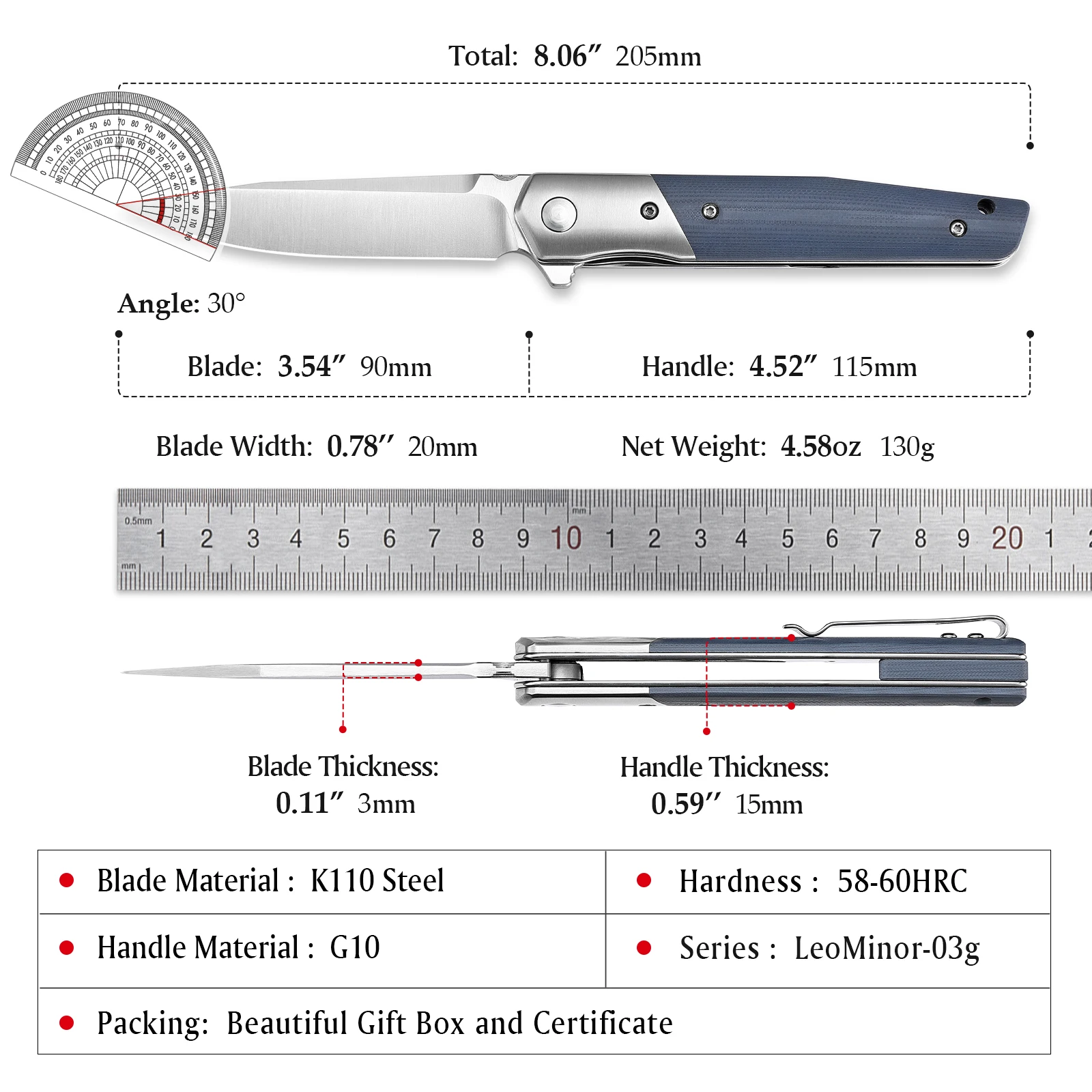TRIVISA Folding Pocket EDC Knife for Man，3.5“BOHLER K110 Blade & G10 Handle，Flipper Knife with Clip for Outdoor Camping Survival 2