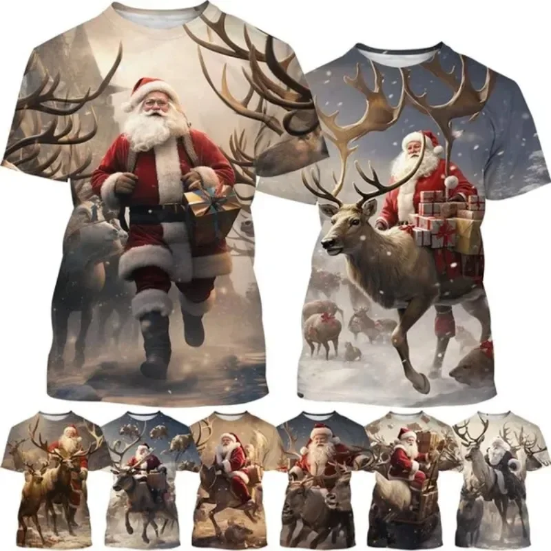 

Santa Claus 3D Printed T-shirt Casual Men's Street Funny Christmas Theme Style Top Short-sleeved Cosplay Men's Clothing