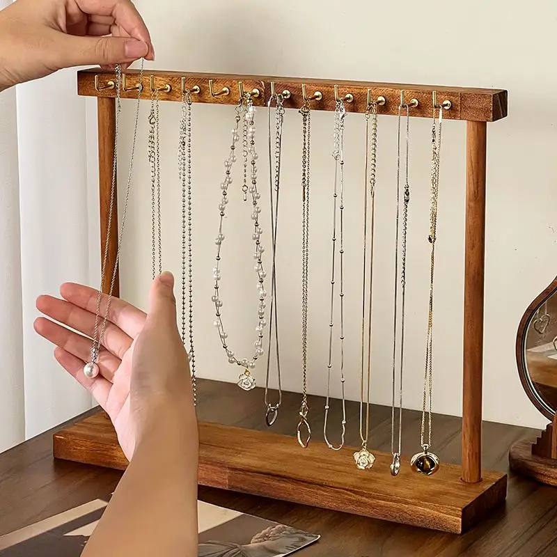 Présentoir organisateur de bijoux en bois massif, support de comptoir 