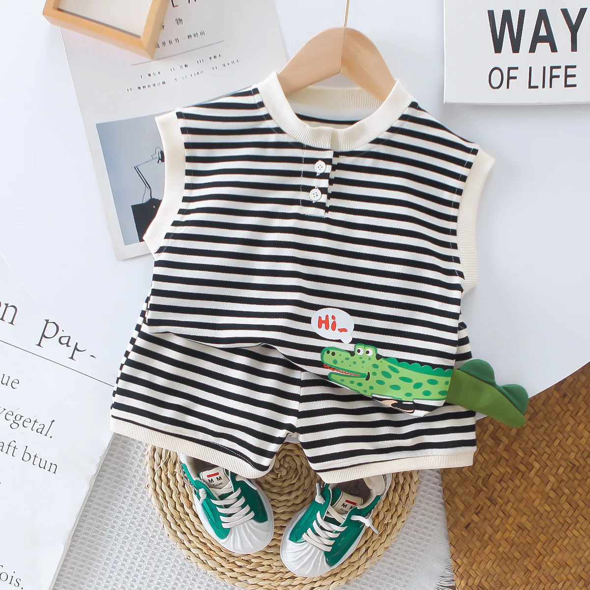 Kids Striped Sleeveless Tee and Shorts Set
