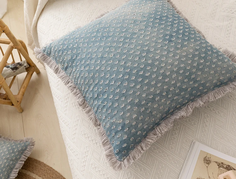 Kissen bezug mit Fransen 45x45cm quadratischer Herz kreis Denim Wohnkultur für Schlafs ofa Wohnzimmer Schlafzimmer – Detail 5