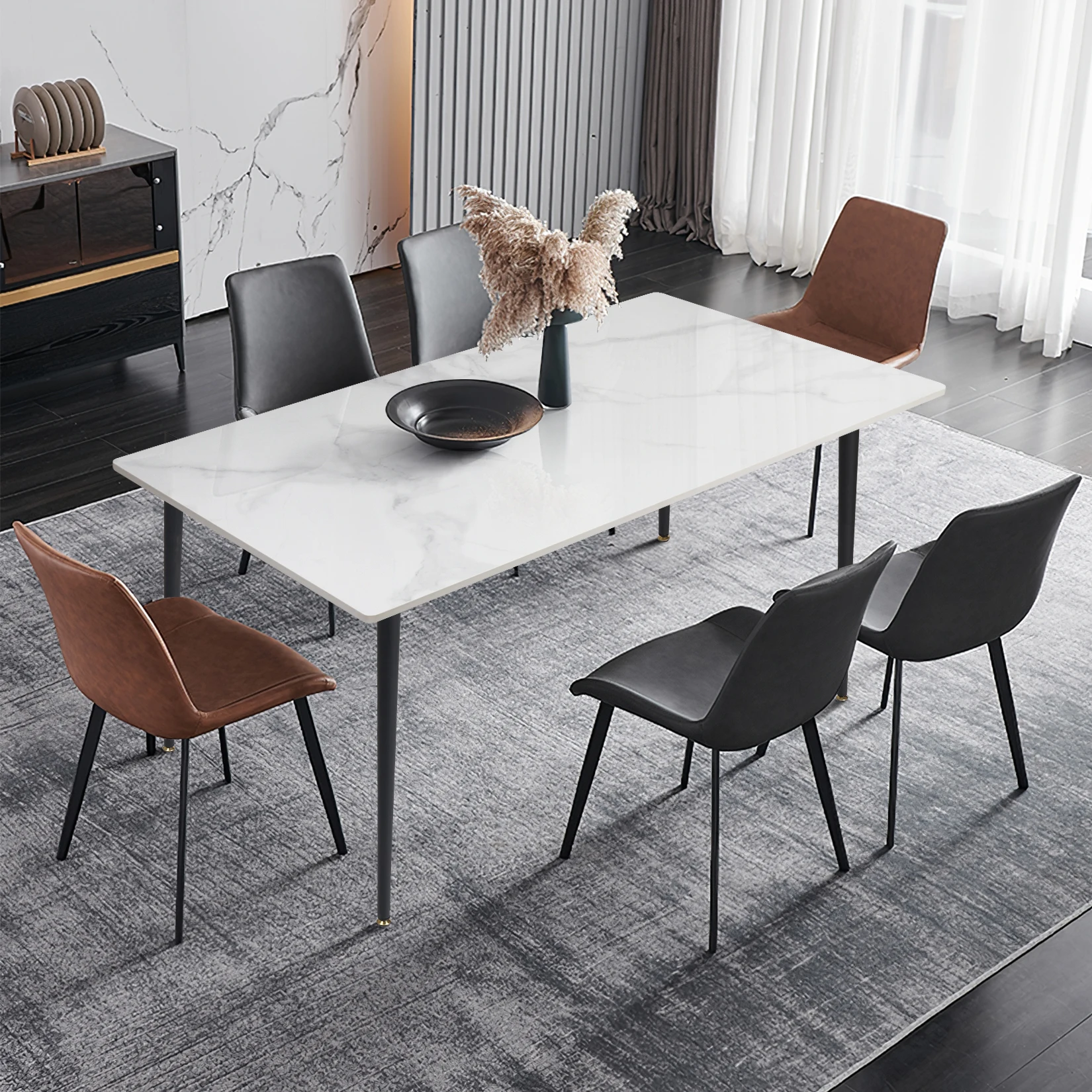 Tavolo da cucina tavolo da pranzo rettangolare tavolo da pranzo moderno con  piano in pietra sinterizzata bianca e gambe in metallo - AliExpress