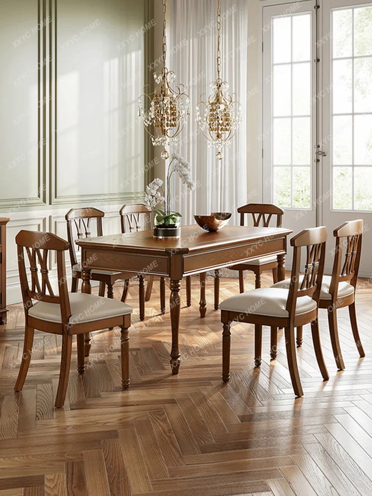 

Набор обеденных столов и стульев, мягкий Роскошный Ретро-стол для столовой, обеденный стол для маленькой квартиры