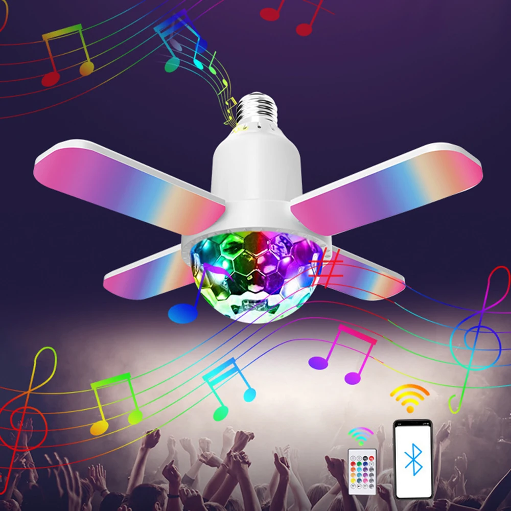 Smart Led Bulb E27 Rgb Bluetooth Music Lampada Pieghevole Con Magic Ball Dj Disco Ball Stage Light Night Light Per Party Wedding Ktv