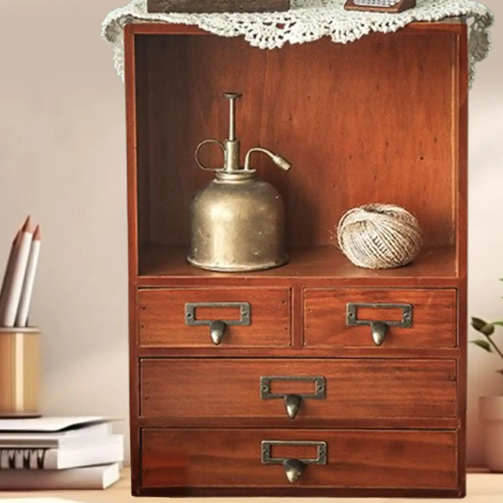 Storage Cabinet Retro Vintage Tabletop Organizer for Countertops Living Room