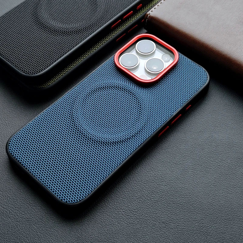 Luxury Magnetic Soft TPU & Nylon Woven Leather Anti-Fingerprint Phone Case Cover