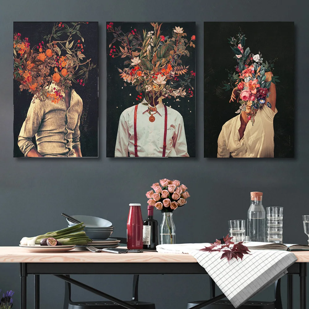 

Abstract Flowers Man Canvas Painting Wall Art Vintage Male Portrait Poster And Prints Pictures For Living Room Indoor Home Decor