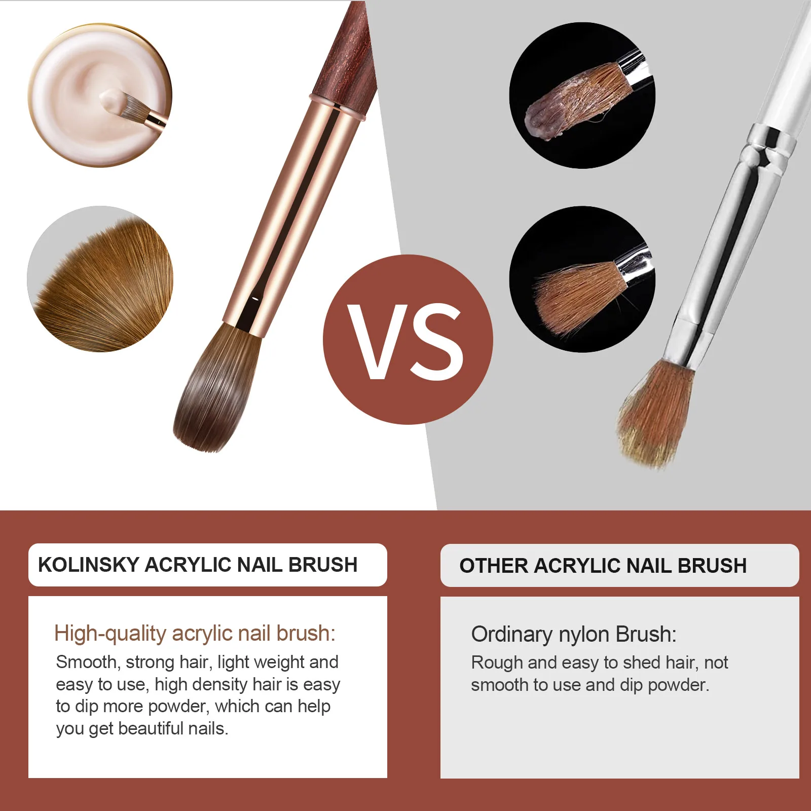 UsiDaer Kolinsky Nail Brush Acrylic with Red Round Wooden Handle and 100% Kolinsky Sable Hair for Crystal UV Gel Painting 3