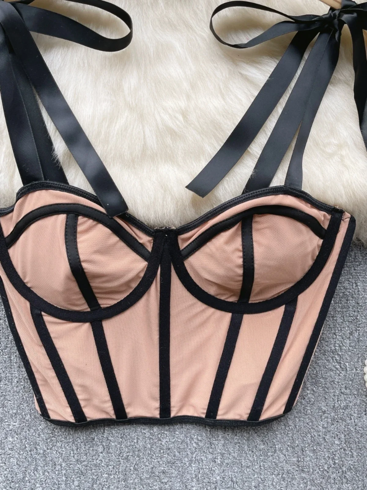 French Chic Bows Camisole Lace-Up Bra Patchwork Female Camis Tank Top Sleeveless Sheer Cropped Tops Women Clothes Dropshipping