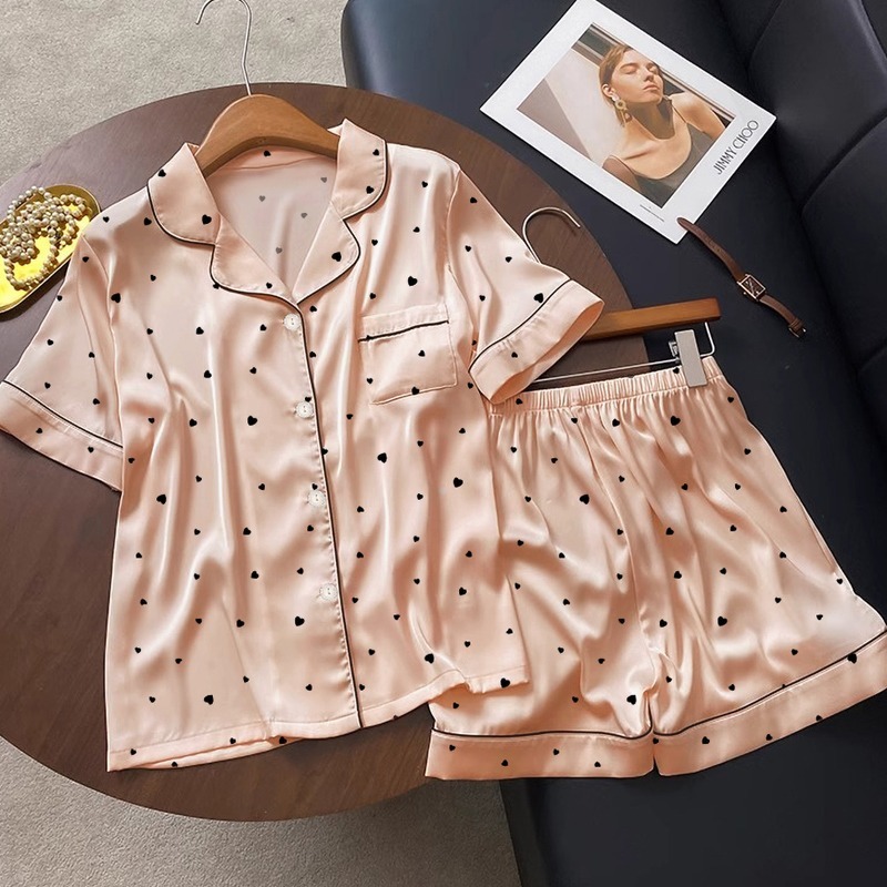 Ice silk thin silk short-sleeved shorts comfortable breathable ladies pajamas summer 2025 new lapel homewear two-piece set