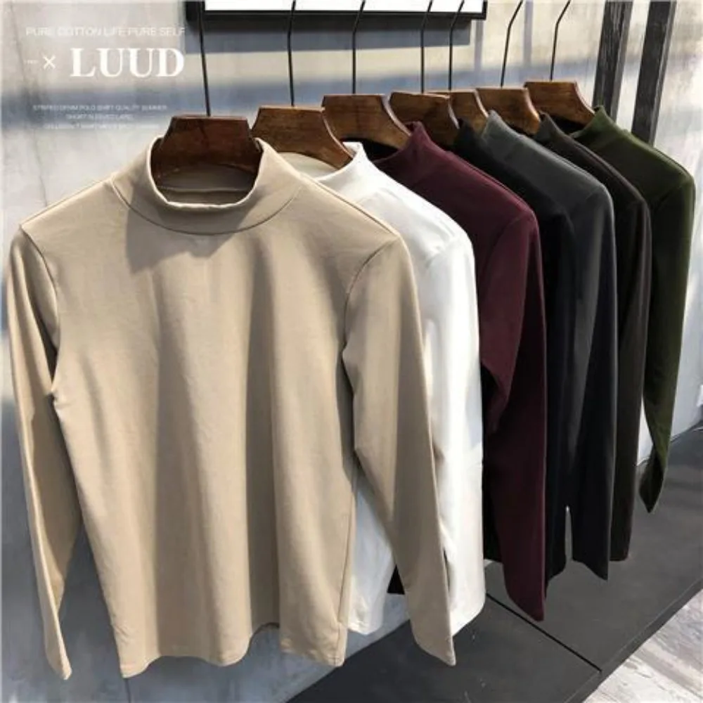 Moda abbigliamento coreano Y2k Streetwear Casual elegante Slim dolcevita da uomo autunno inverno Casual Tee top t-shirt Oversize uomo 1