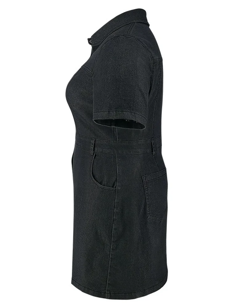 Wmstar Plus Size Denim Dresses for Women Summer Fashion Casual Bodycon Button Stretch Midi Dress Wholesale Dropshipping 2024