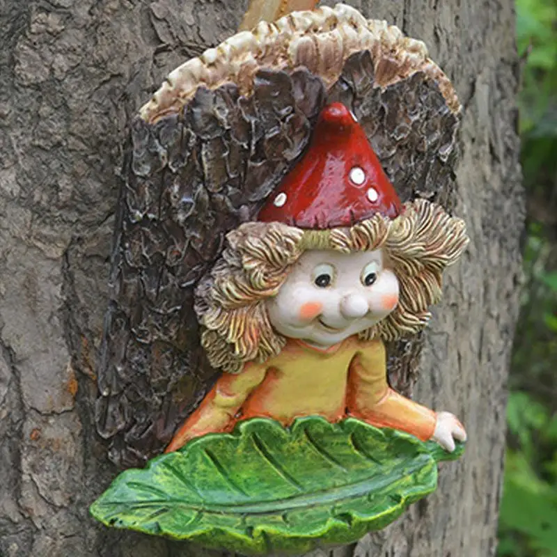 

Hanging Tree Elf Girl Bird Feeder Gnome Statue Creative Resin Sculpture Crafts Outdoor Yard Garden Tree Decoration