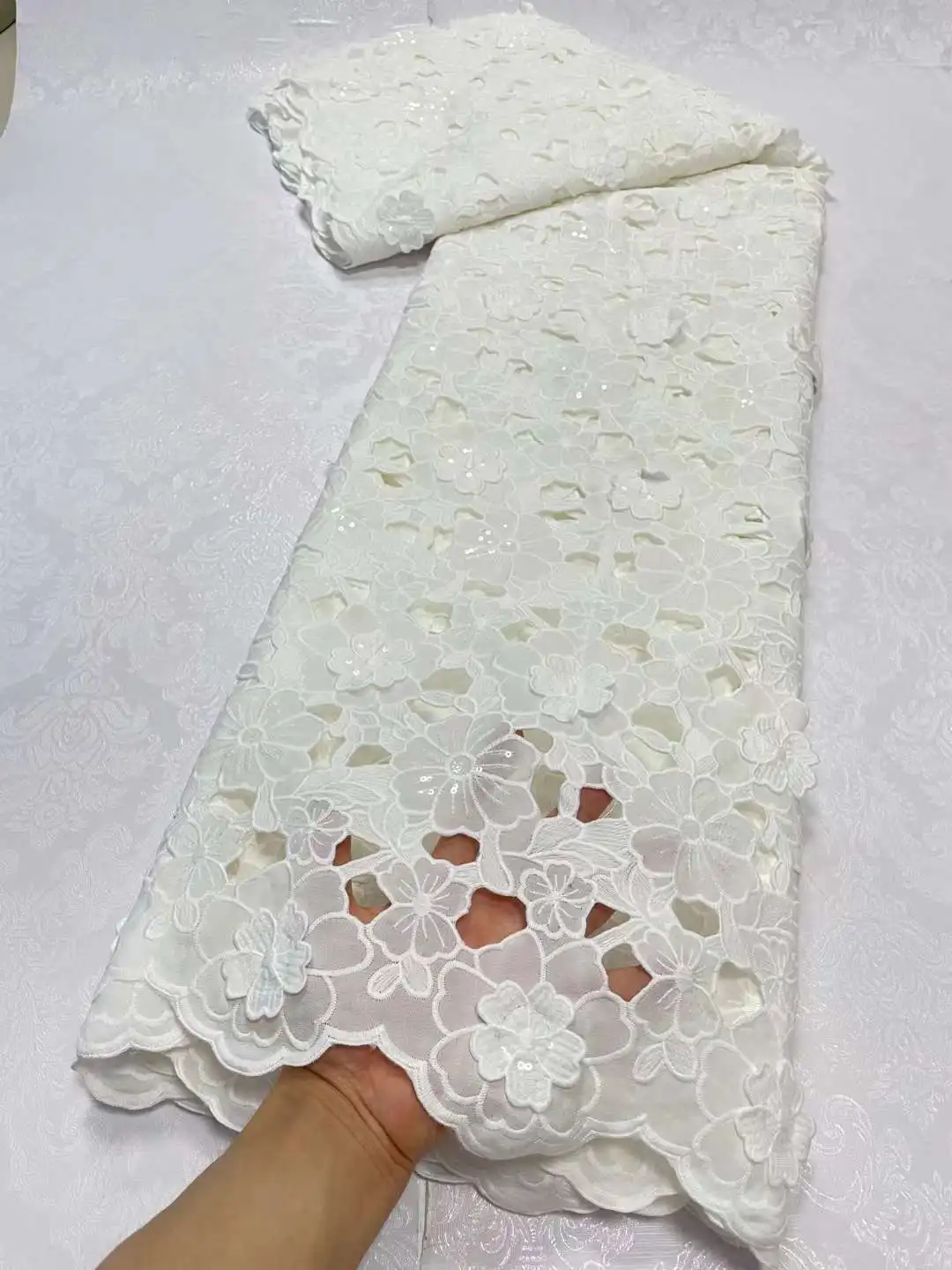 French Guipure Chiffon Lace Fabric White 5Yards 2023 African Nigerian Water Soluble Lace Fabric For Sewing Dress Party Wedding